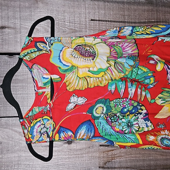 World Market Bold Red Multi Tropical Floral Popover Dress Size L / XL - Picture 2 of 7